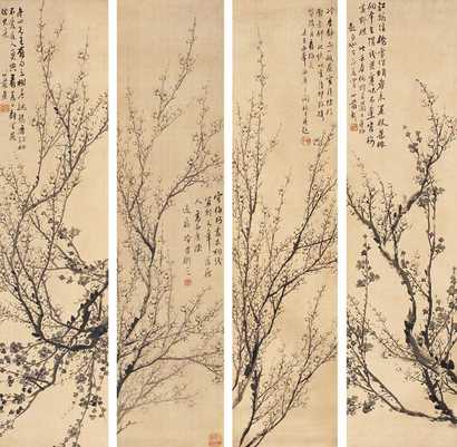 金心兰 1897年作 梅花 四屏